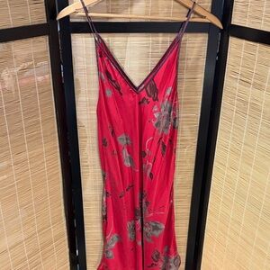 Elle Red Slip Mini Dress with Gray Floral Print